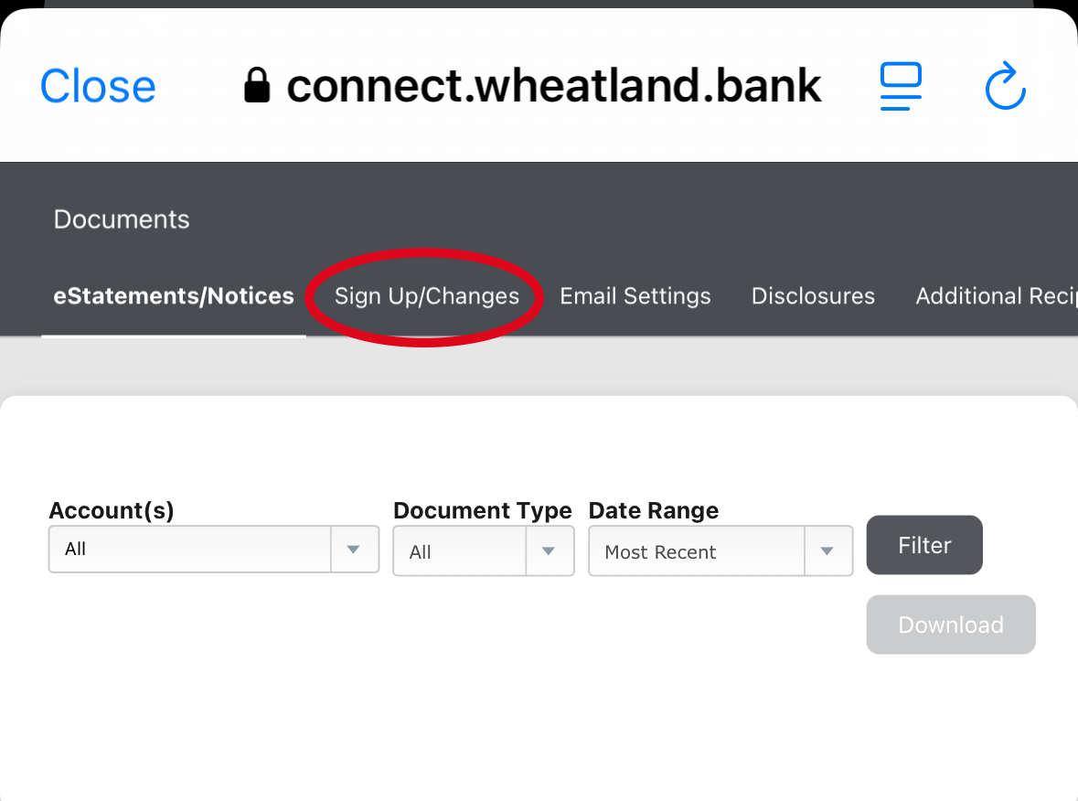 Enroll in Wheatland Bank eStatements - Step 2